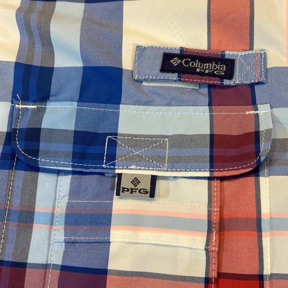 Columbia Super Bahama PFG Button Up. Large. Red, Blue & White Plaid. NWOT. - Picture 4 of 10